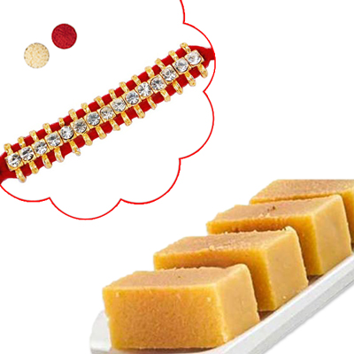 "Stone Rakhi - SR-9160 -432(1 rakhi), 500gms Milk Mysore Pak(ED) - Click here to View more details about this Product